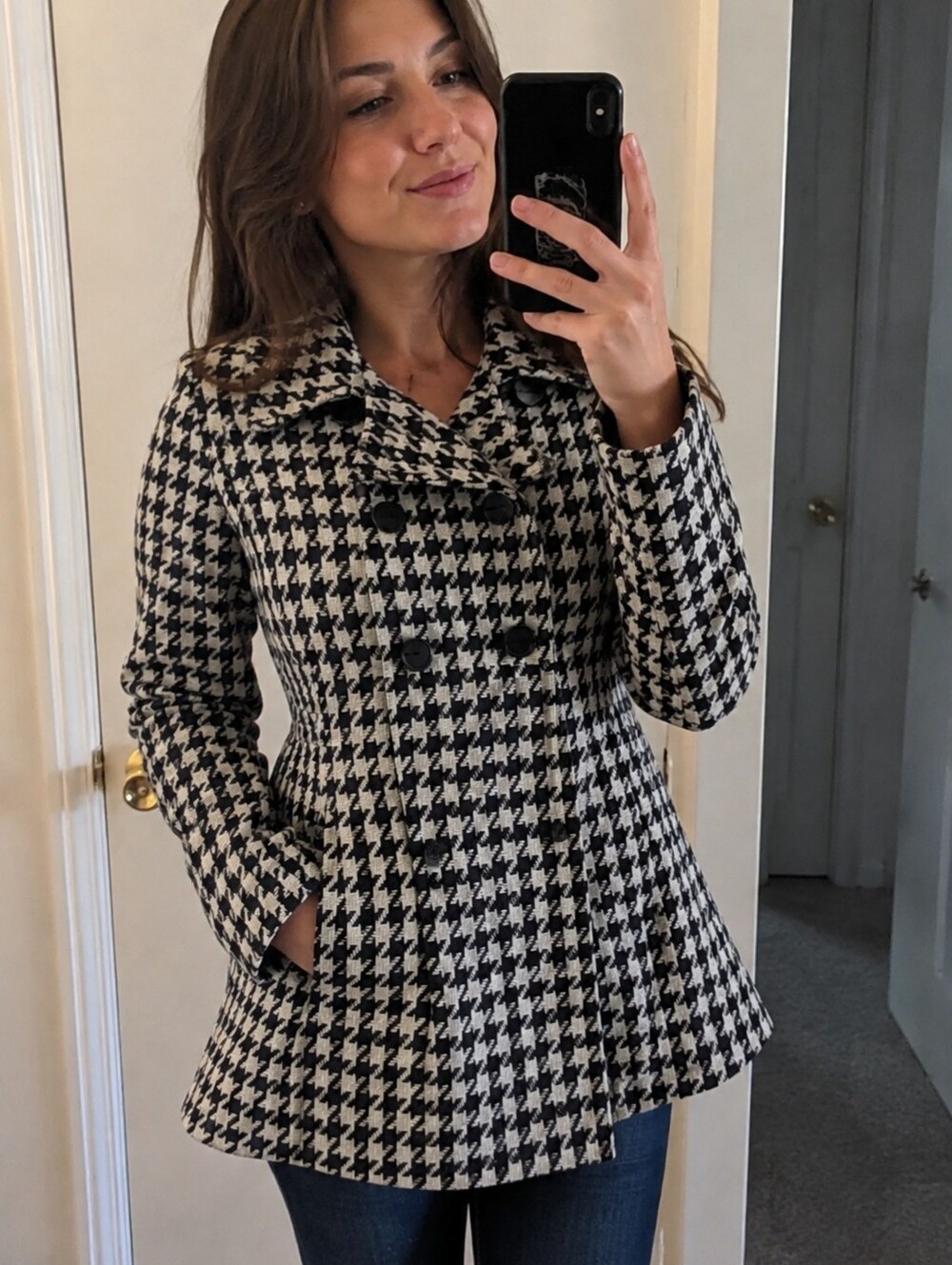 Express Women's Houndstooth Wool Coat Peacoat XS